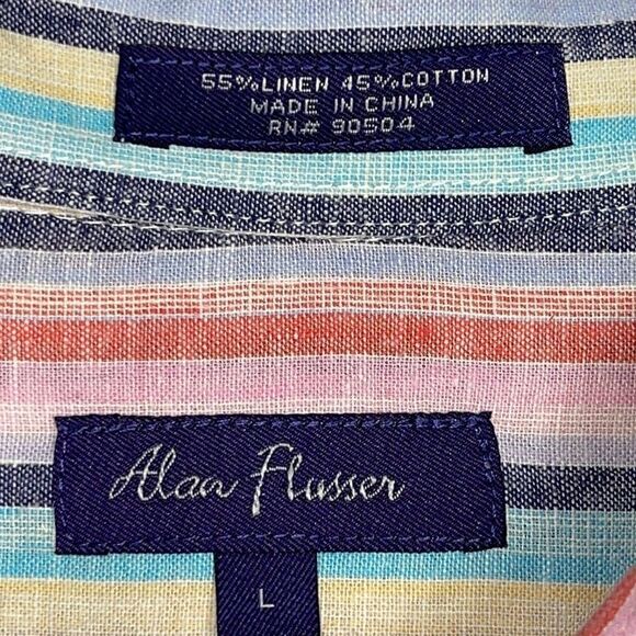 Alan flusser Shirt Mens Size large linen blend striped Button Up long sleeves - Picture 4 of 8